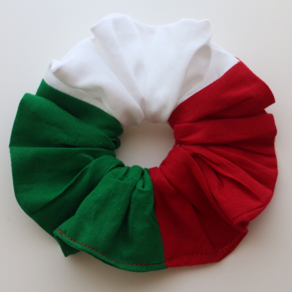 Mexico Hair Scrunchie Handmade - cotton Green White Red